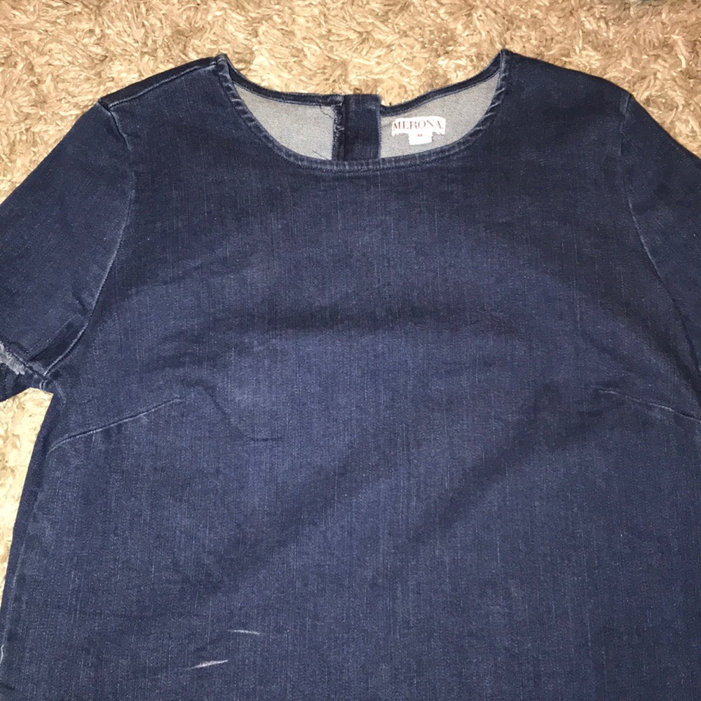 Denim short sleeve blouse.